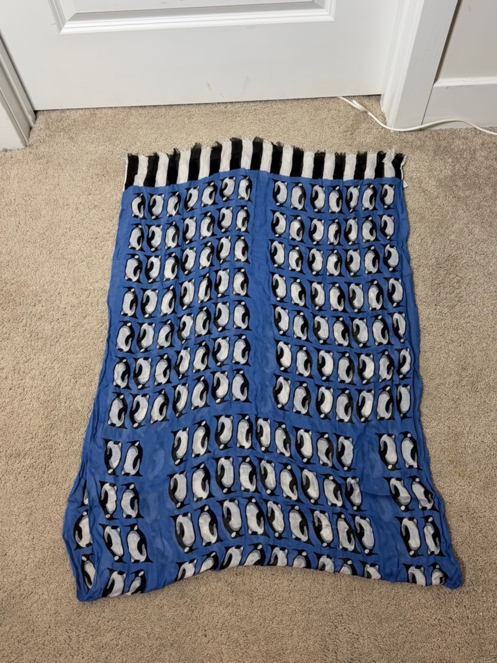 Vera Bradley Blue Penguin Print Scarf Fringe